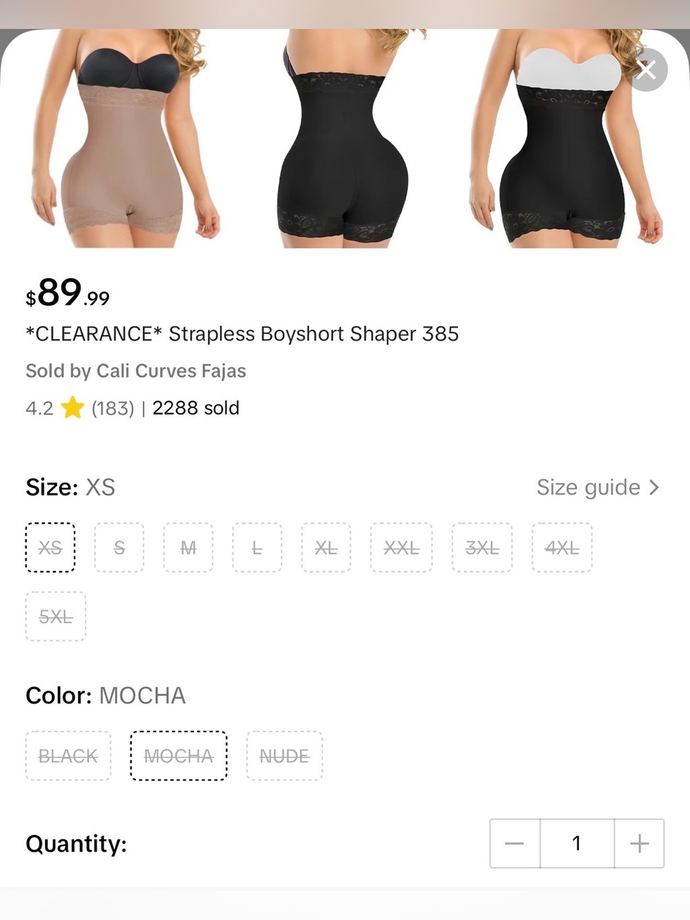 Cali Curves Strapless Boyshort Shaper 385